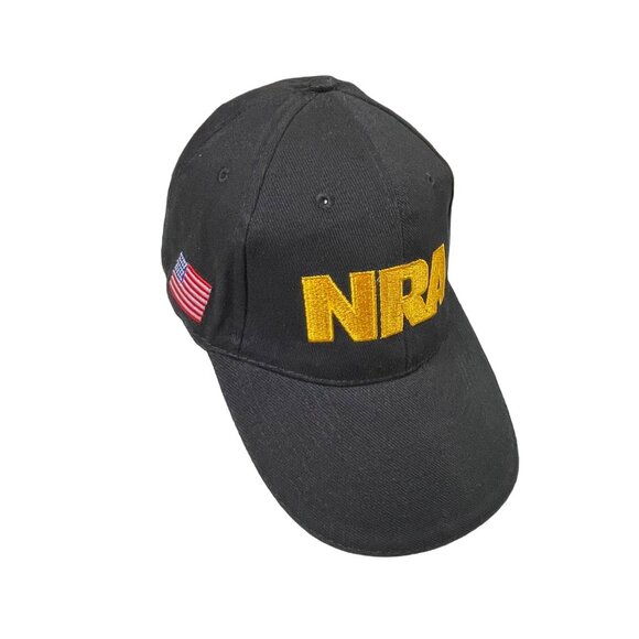 NRA Adjustable Baseball Hat Cap National Rifle Assn Black Gold Side Flag u - Picture 1 of 9
